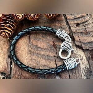 Brighton Black Breaded Bracelet Fine Silver Plated  Rope Heart Lobster 8”